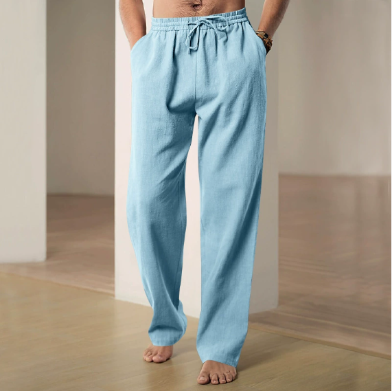 2025 Spring and Summer Men's Wide Leg Pants Thin Breathable Cotton and Linen Loose Casual Sports Pants Sweatpants