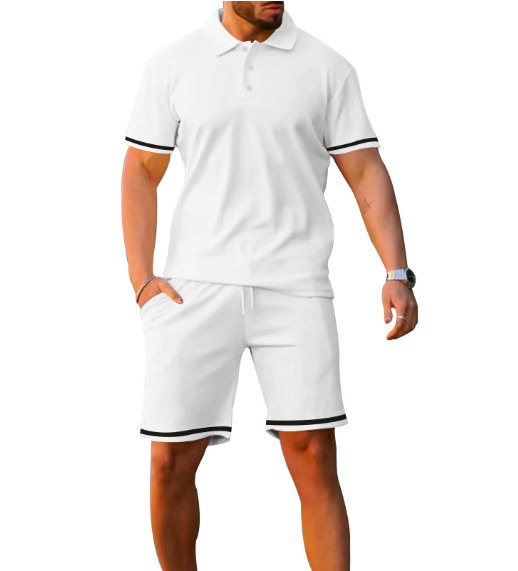 2025 Summer New Fashion Collar Button Men Short Sleeve Shorts Two Piece Set Sports Leisure Male Sets