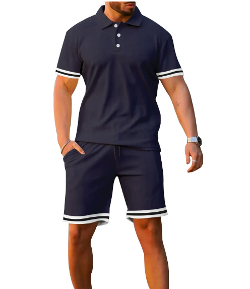 2025 Summer New Fashion Collar Button Men Short Sleeve Shorts Two Piece Set Sports Leisure Male Sets