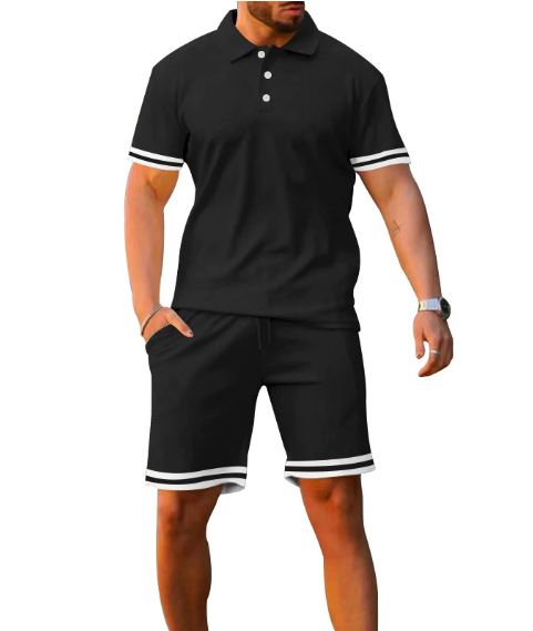 2025 Summer New Fashion Collar Button Men Short Sleeve Shorts Two Piece Set Sports Leisure Male Sets