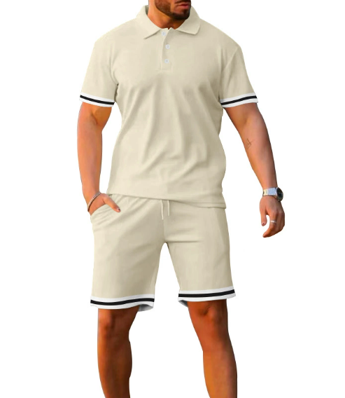 2025 Summer New Fashion Collar Button Men Short Sleeve Shorts Two Piece Set Sports Leisure Male Sets