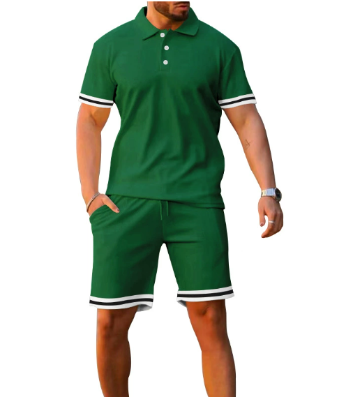 2025 Summer New Fashion Collar Button Men Short Sleeve Shorts Two Piece Set Sports Leisure Male Sets