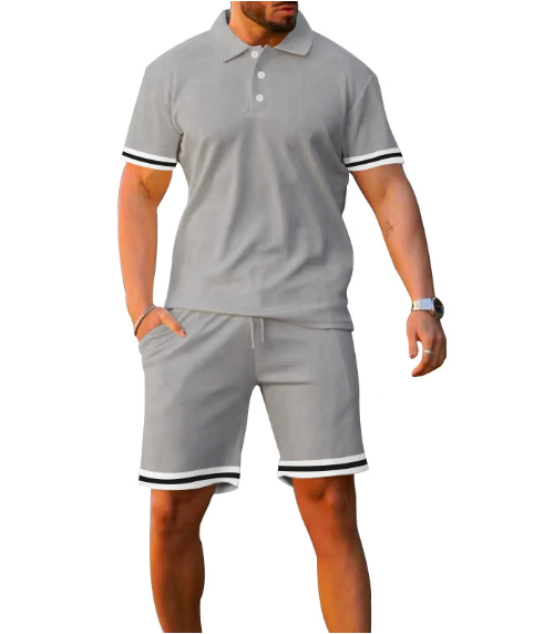 2025 Summer New Fashion Collar Button Men Short Sleeve Shorts Two Piece Set Sports Leisure Male Sets