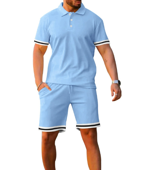 2025 Summer New Fashion Collar Button Men Short Sleeve Shorts Two Piece Set Sports Leisure Male Sets