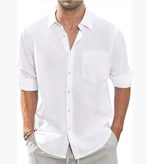 Solid Colour Long Sleeve Button Down Men's Cotton Shirt