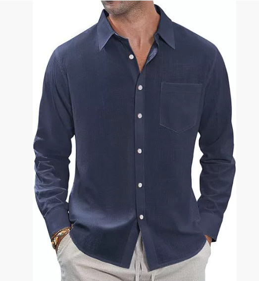 Solid Colour Long Sleeve Button Down Men's Cotton Shirt