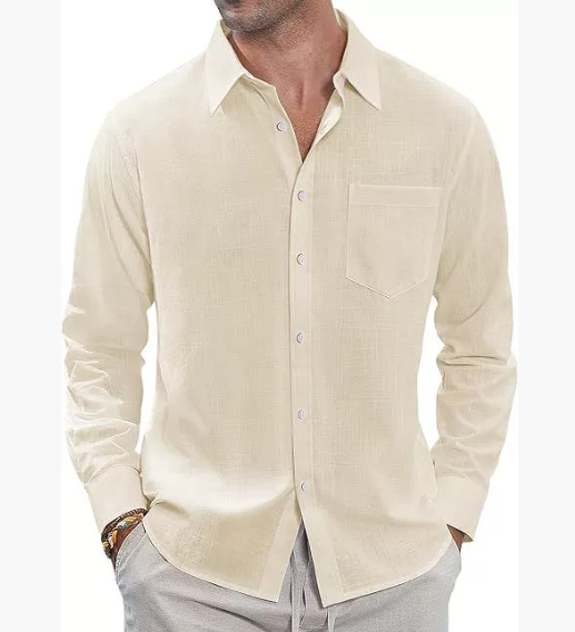 Solid Colour Long Sleeve Button Down Men's Cotton Shirt