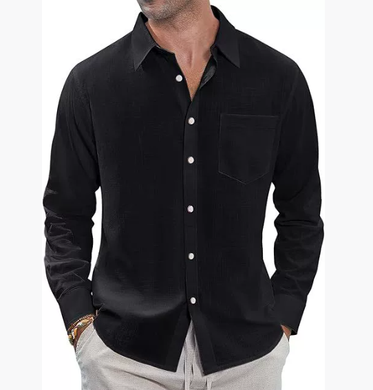 Solid Colour Long Sleeve Button Down Men's Cotton Shirt