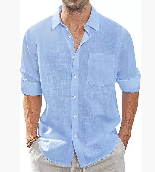 Solid Colour Long Sleeve Button Down Men's Cotton Shirt