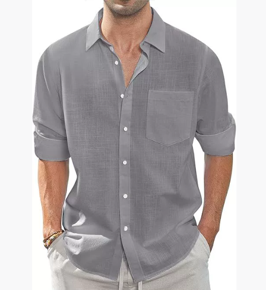 Solid Colour Long Sleeve Button Down Men's Cotton Shirt