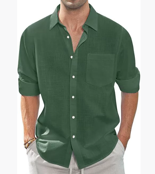 Solid Colour Long Sleeve Button Down Men's Cotton Shirt