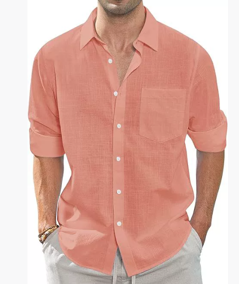 Solid Colour Long Sleeve Button Down Men's Cotton Shirt